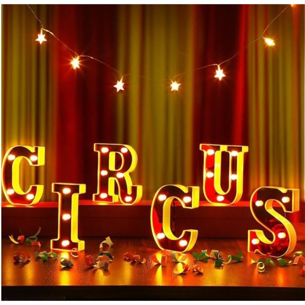 Circus-Themed LED Marquee Light Sign With Red & White Letters Battery Operated D